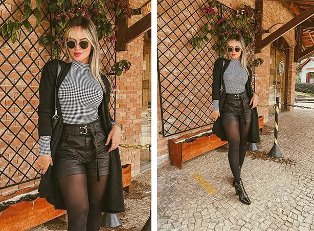 looks com short jeans e meia calça preta
