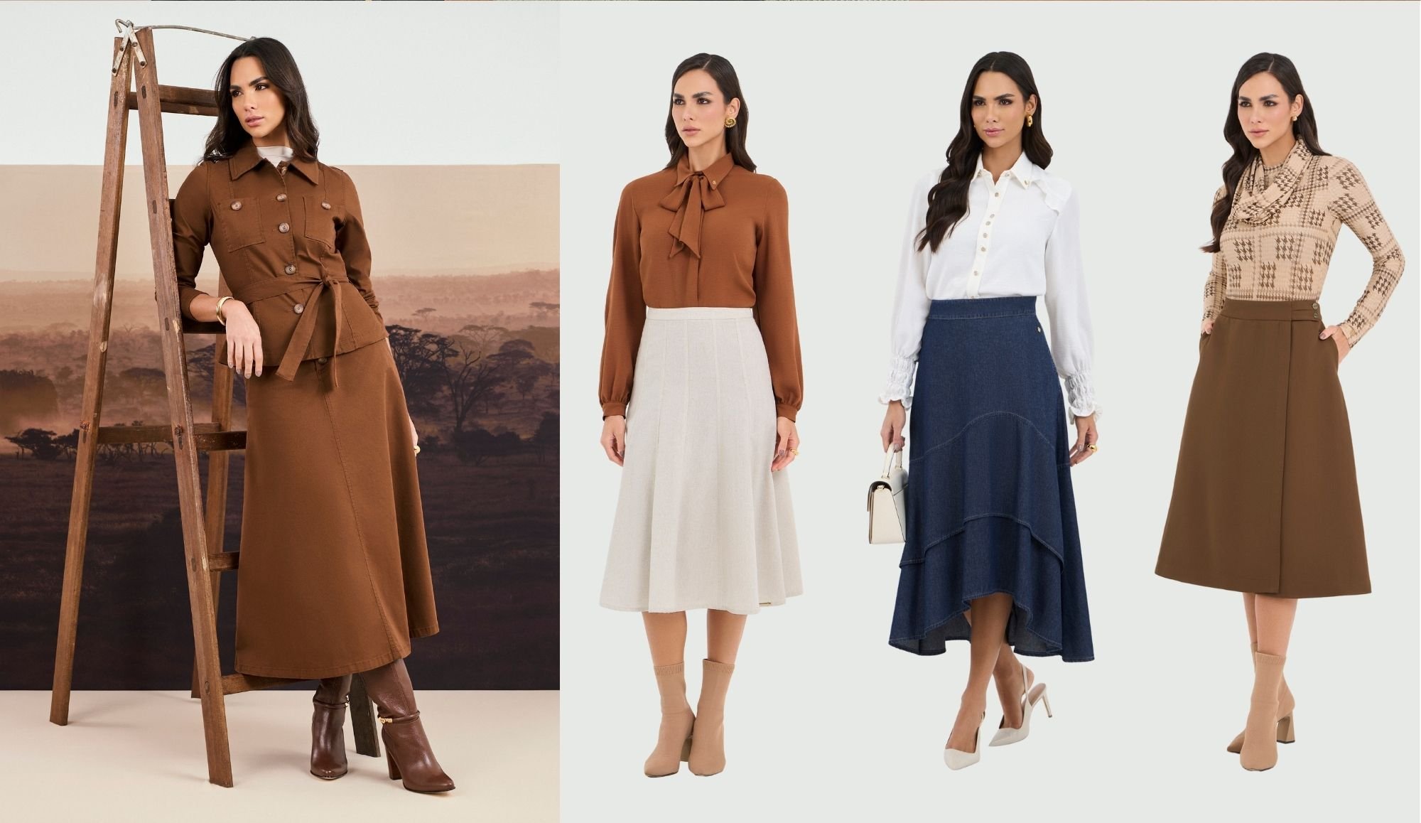 looks elegantes saia longa bota