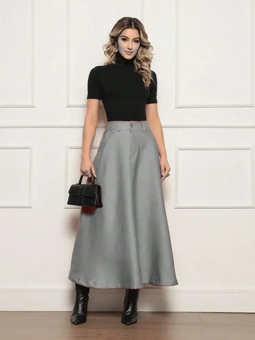saia longa jeans com bota
