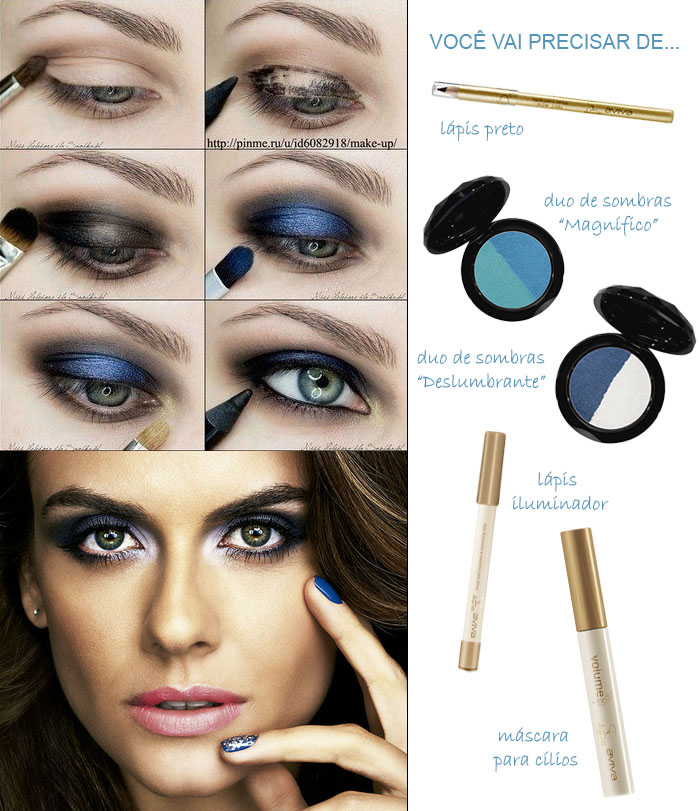 maquiagem azul com dourado