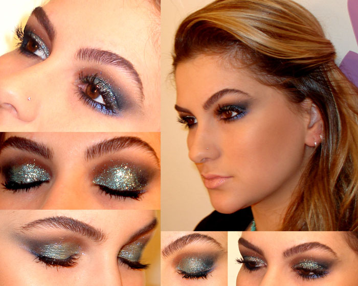 ideias maquiagem azul dourado festa