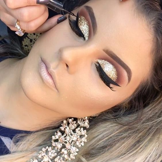 maquiagem casamento noite inspiração dourada