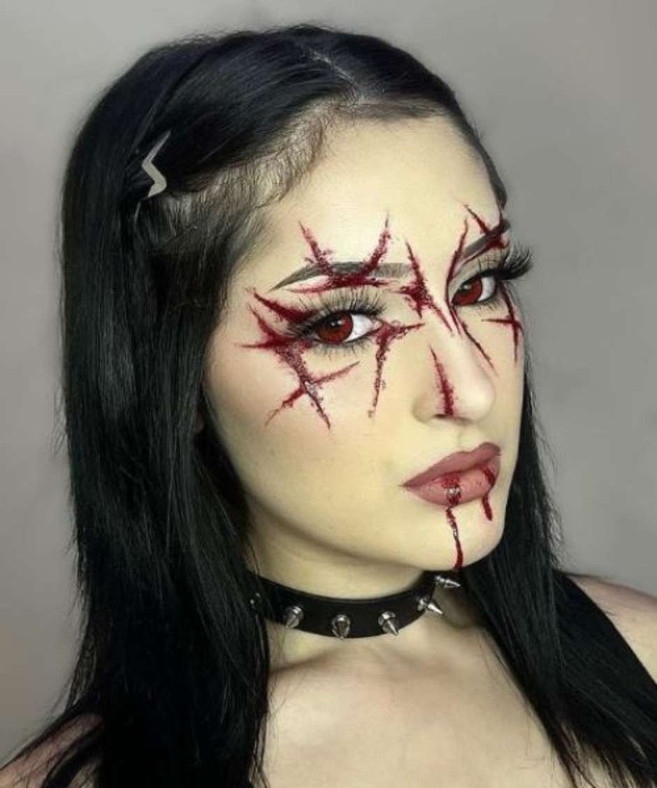 maquiagem rosto halloween estilo bruxa moderna