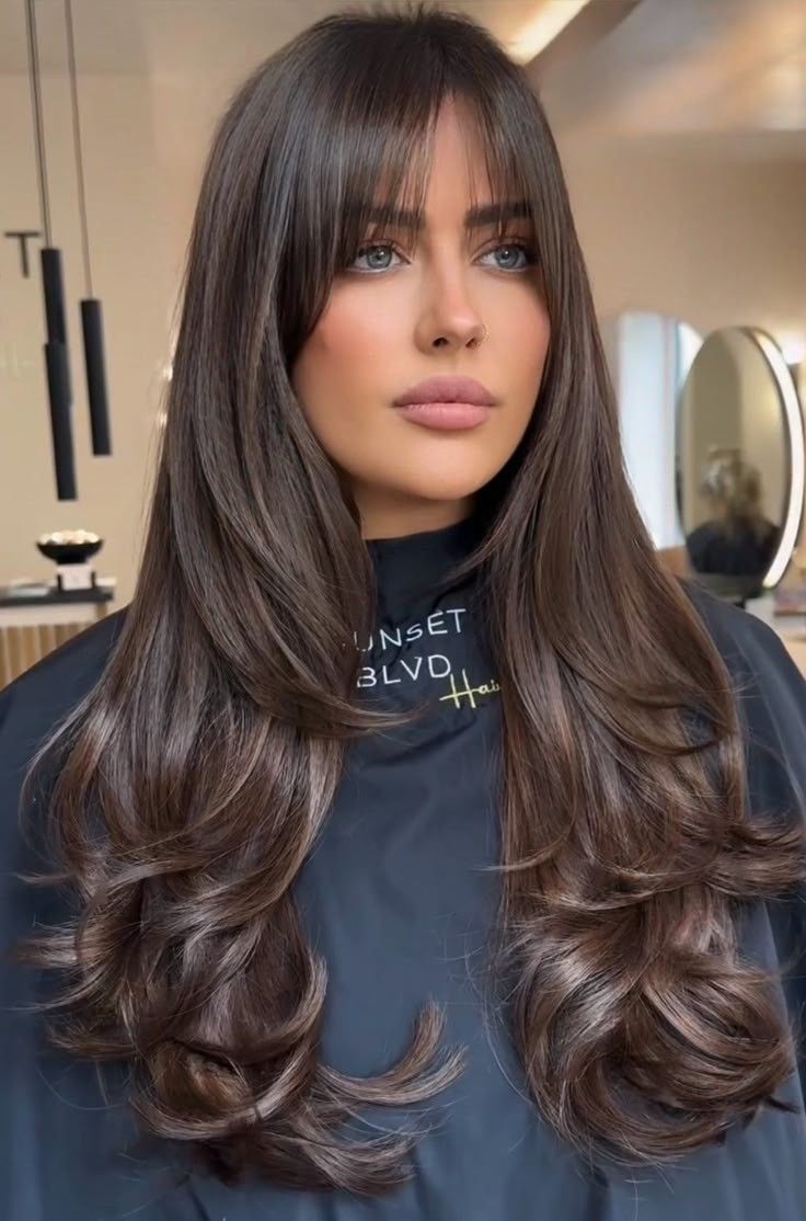 melhores cortes de cabelo longo com franja inspiração