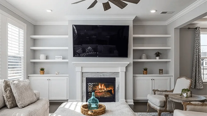 lareira linear embutida com design minimalista