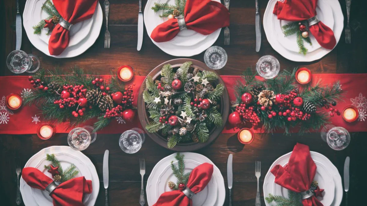 mesa de natal decoração rústica