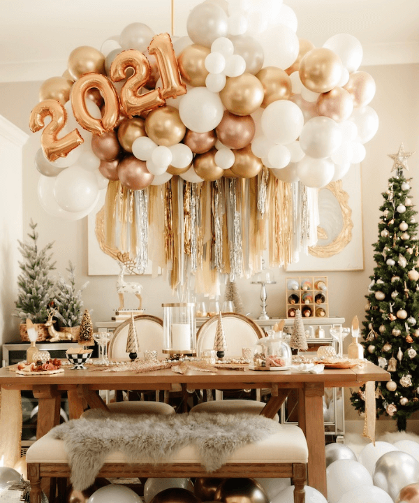 mesa de reveillon decoração com glitter