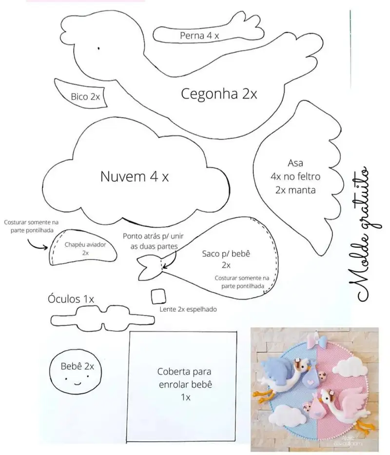 Os Melhores Moldes de Cegonha em EVA para Chá de Bebê