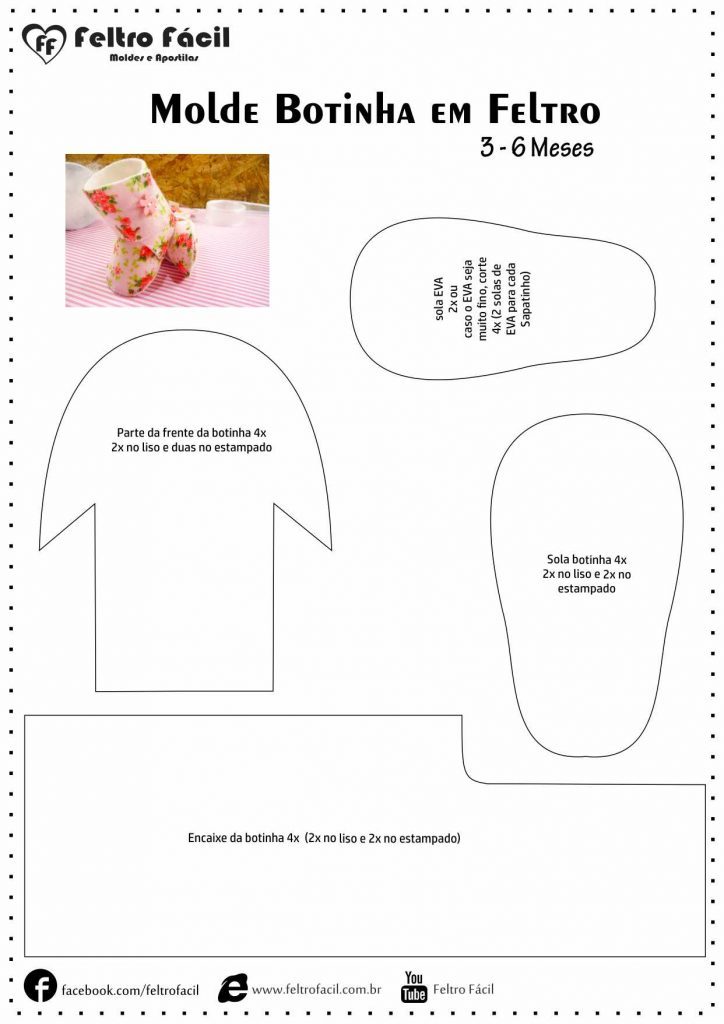 Os Melhores Moldes Gratuitos de Sapatinho de Feltro para Bebê