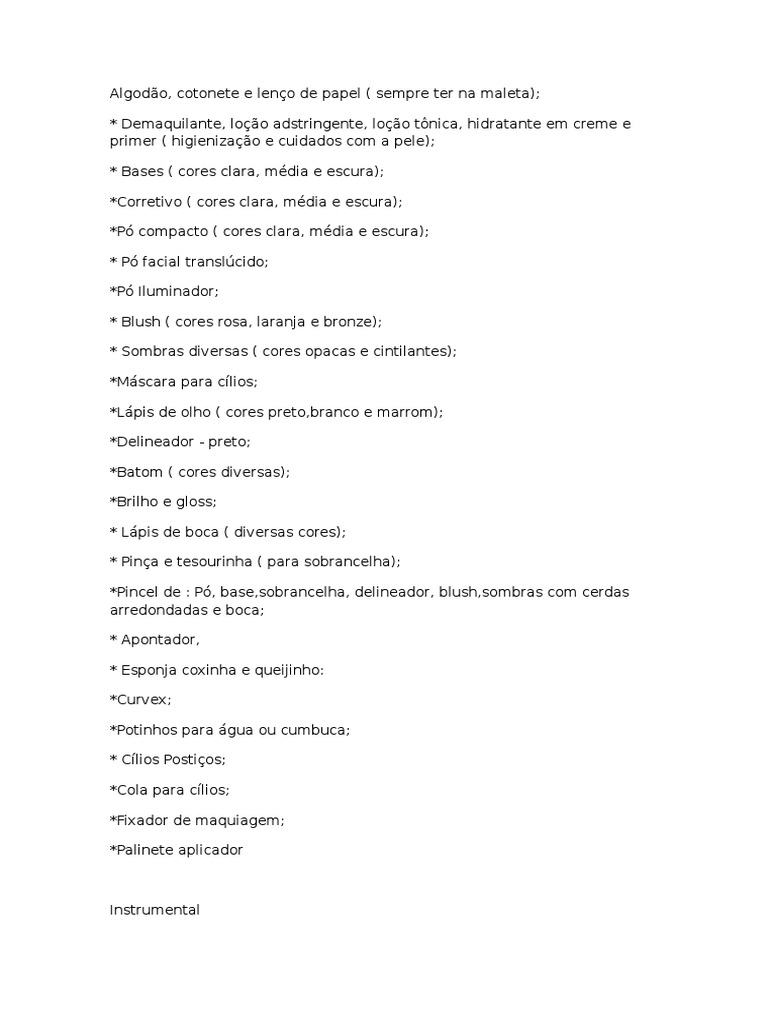 lista completa de maquiagem para iniciantes
