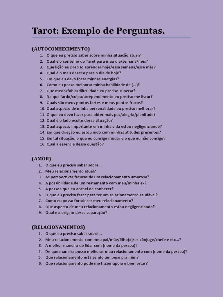 o que perguntar no tarot