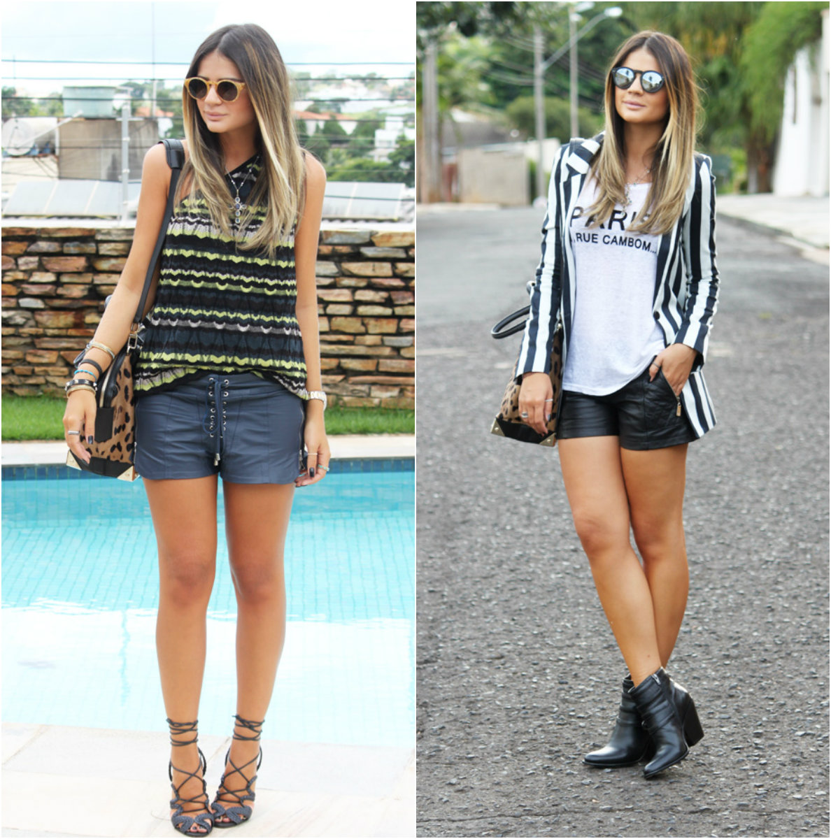 short de couro vs short de sarja qual escolher