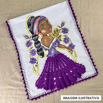 pano de prato com boneca de croche com grafico