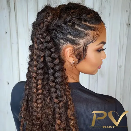 penteado de trança jumbo com extensões