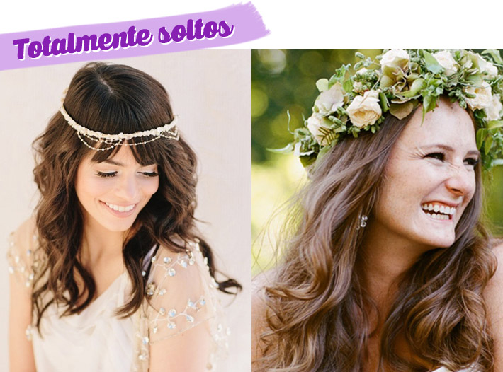 ideias de penteado noiva com cabelo solto