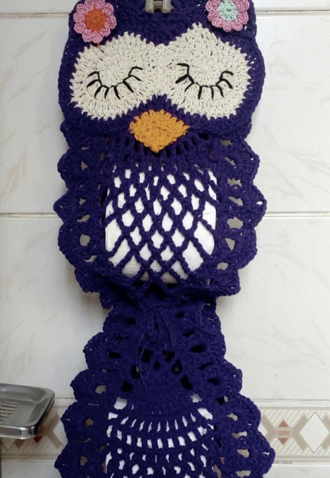 porta papel higienico de croche coruja com grafico