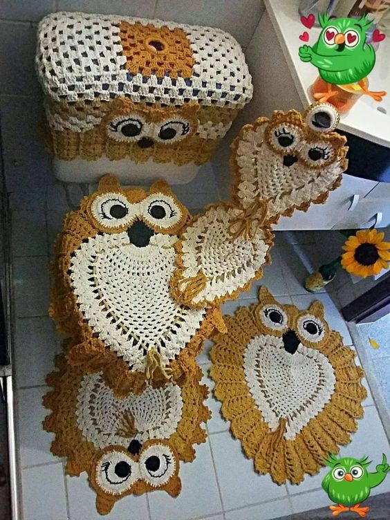 porta papel higienico de croche coruja com grafico