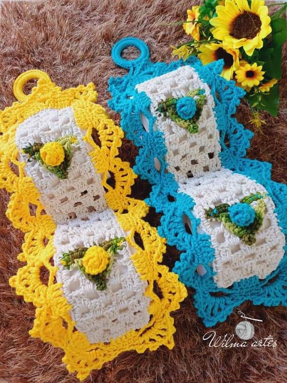 porta rolo papel higiênico crochê feito à mão
