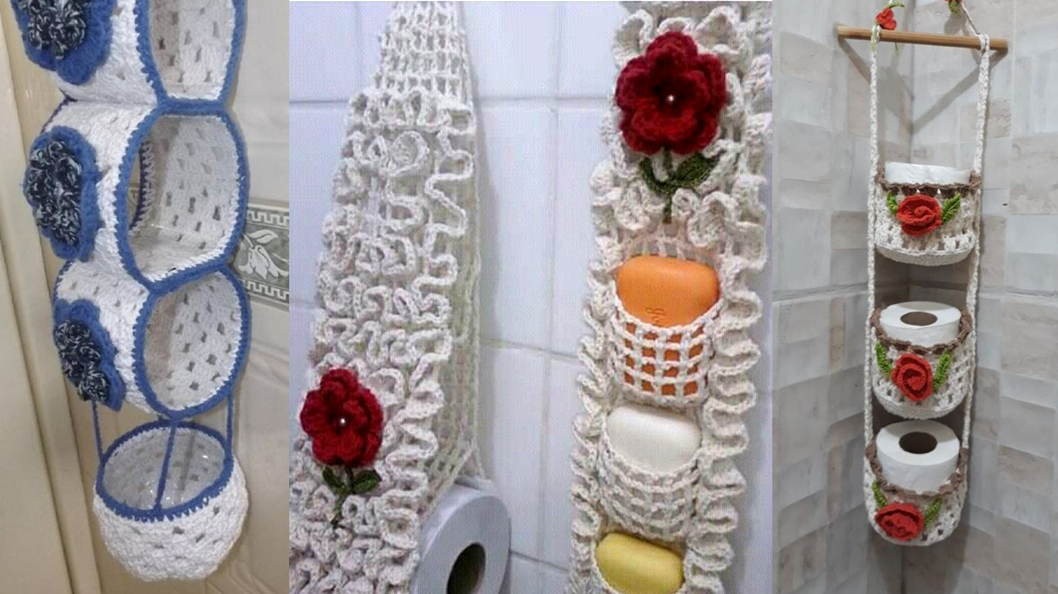 porta papel higiênico de crochê para 3 rolos