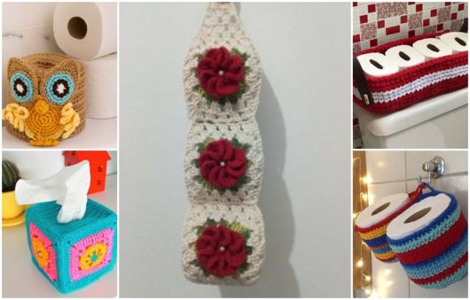 porta papel higiênico de crochê para 4 rolos