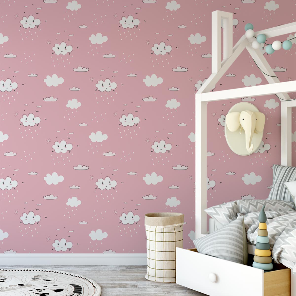 quarto de bebe nuvem rosa