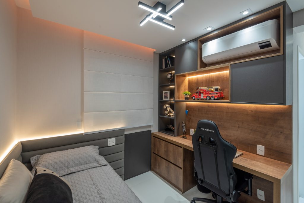 ideias decoração quarto com escritório