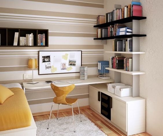 ideias decoração quarto com escritório