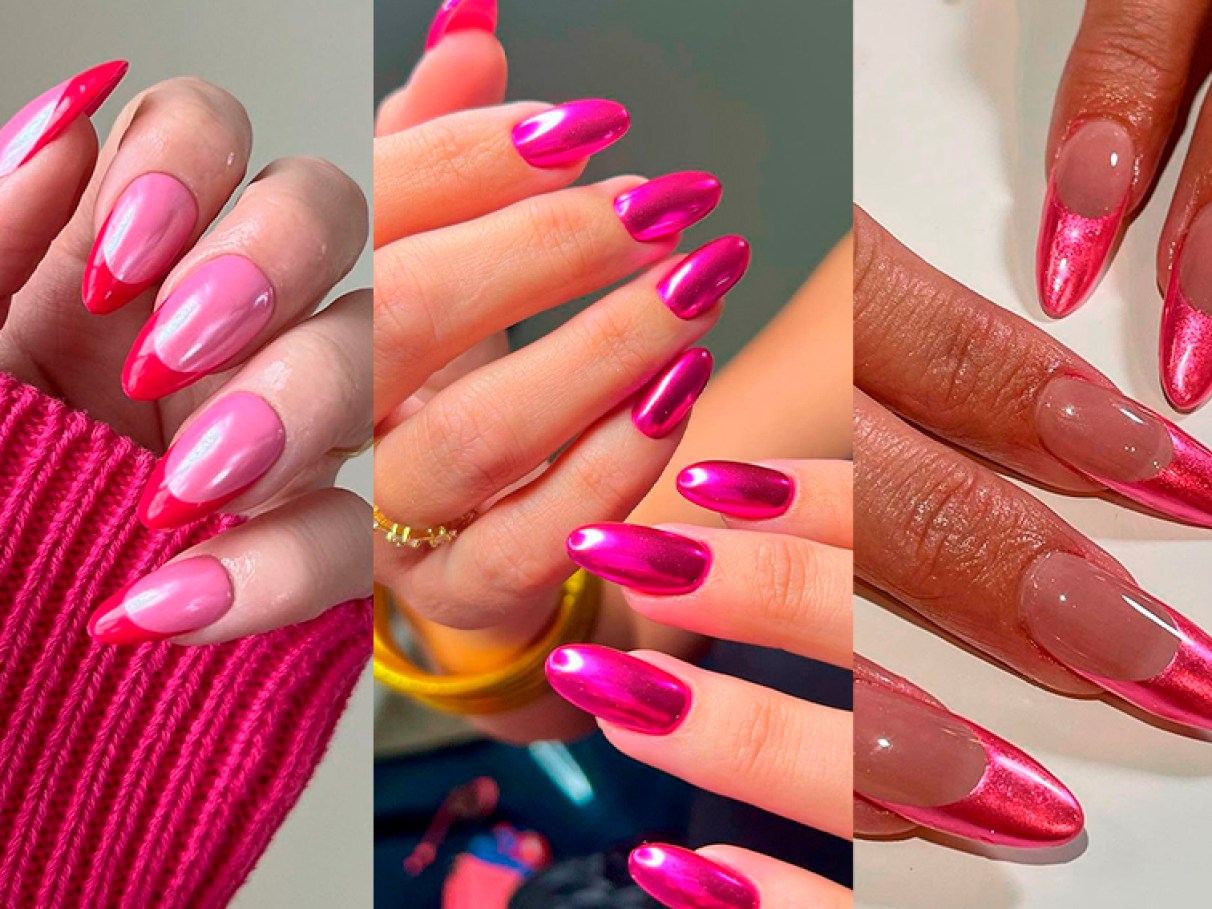 rosa decoração unha stiletto rosa