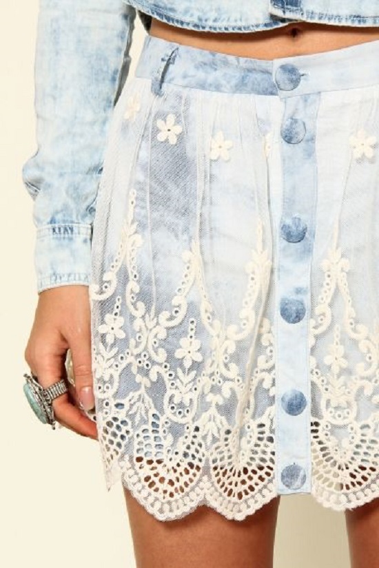 preço saia jeans com barra de crochê pronta