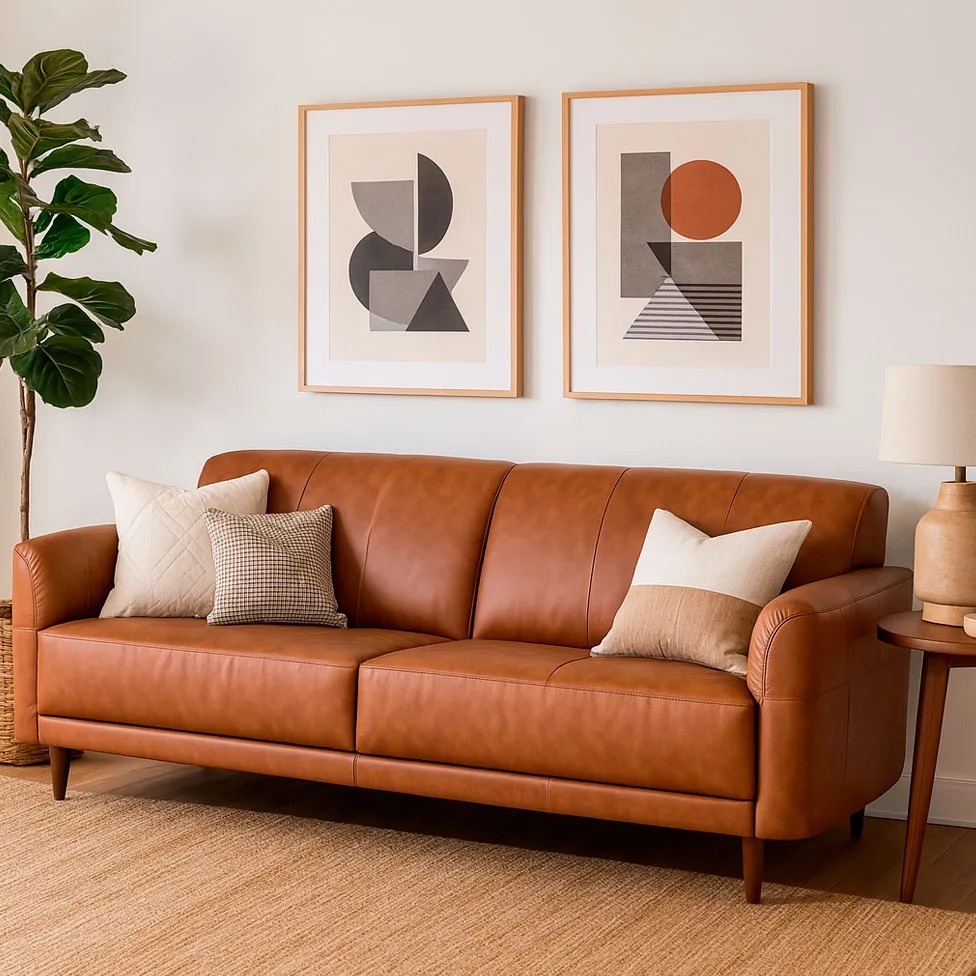 ideias de decoração com sofá caramelo para sala pequena