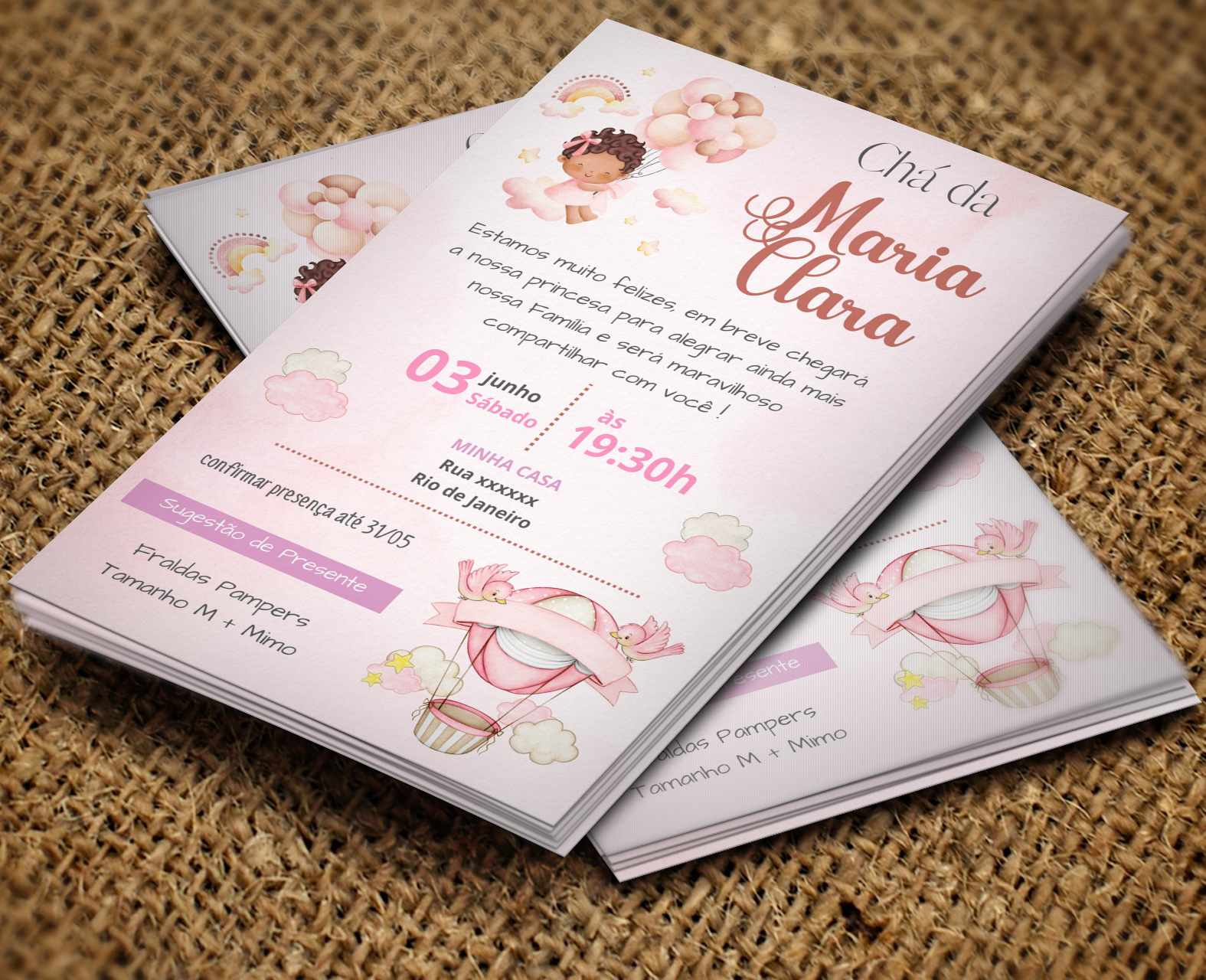 tamanho convite cha de bebe
