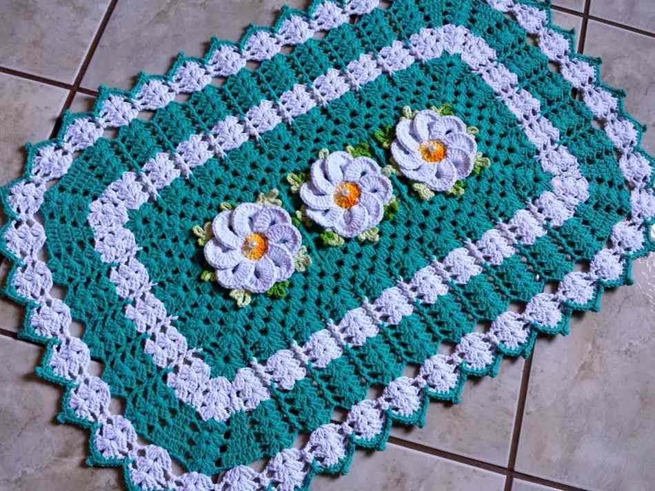 inspiração tapete de crochê retangular sala