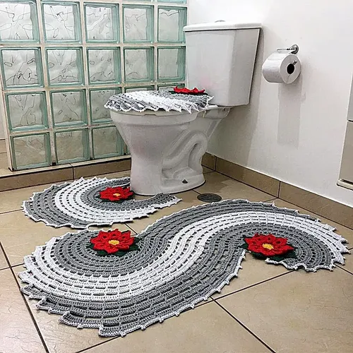 Tapete de crochê com flores