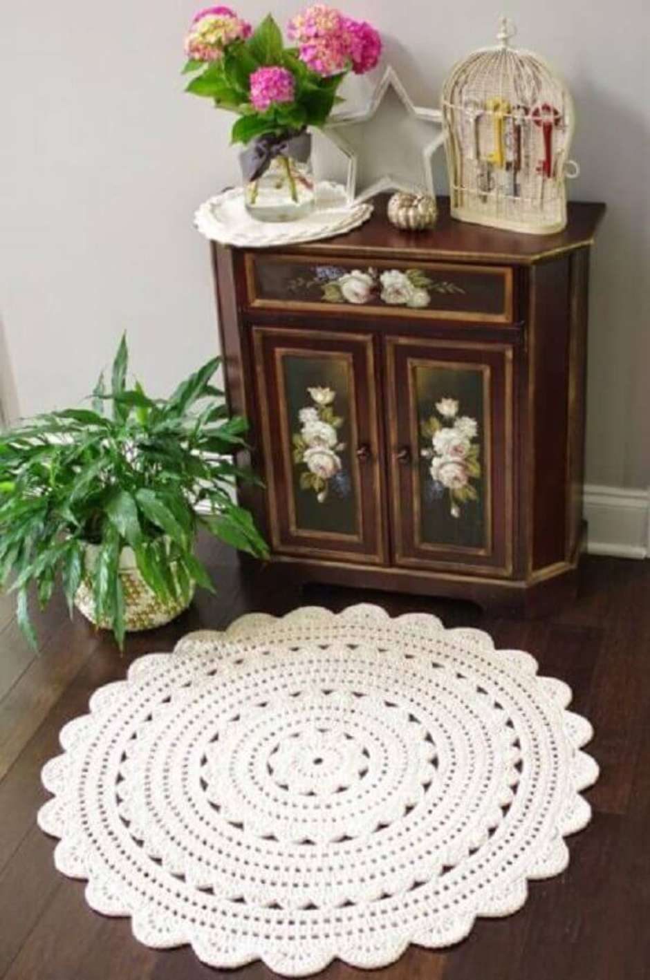ideias de tapete de crochê redondo para sala pequena
