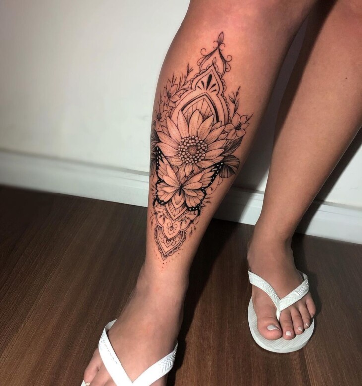 tatuagem feminina delicada canela