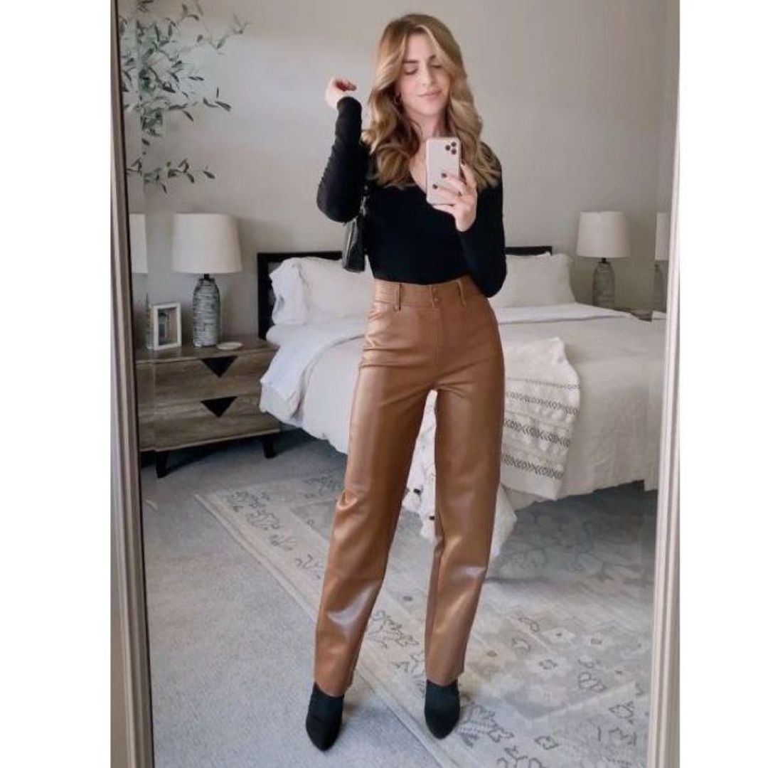 Tendência de calça de couro colorida