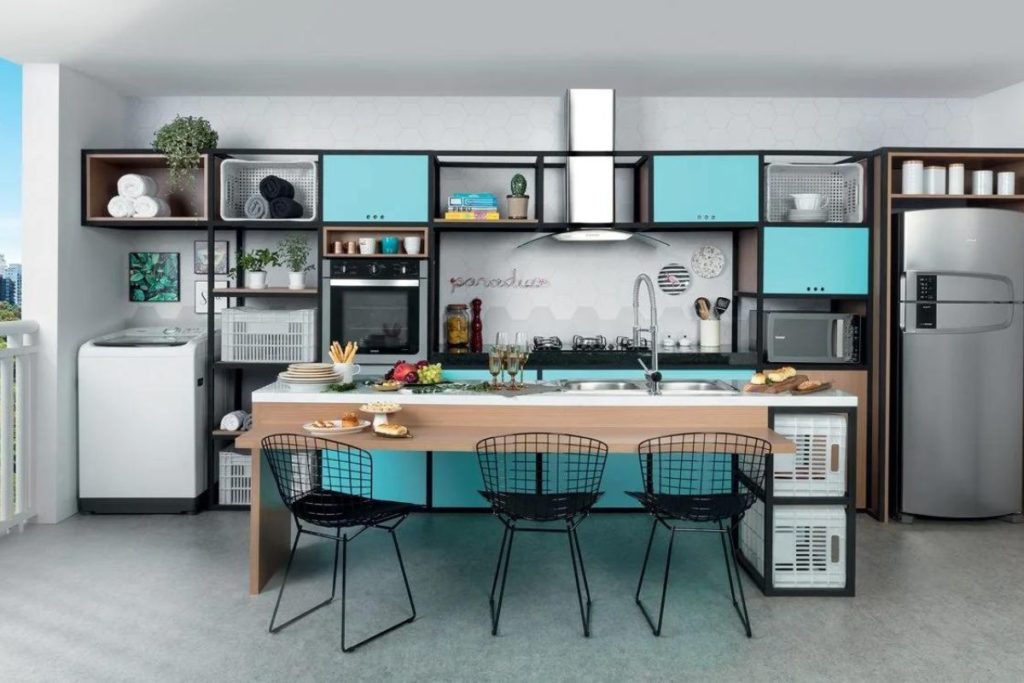 Tendência de cozinhas integradas com lavanderia