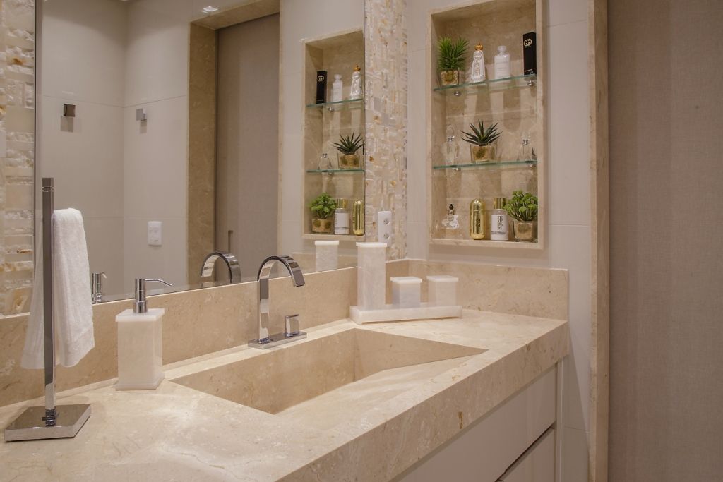 Tendência de pias de banheiro esculpidas em granito