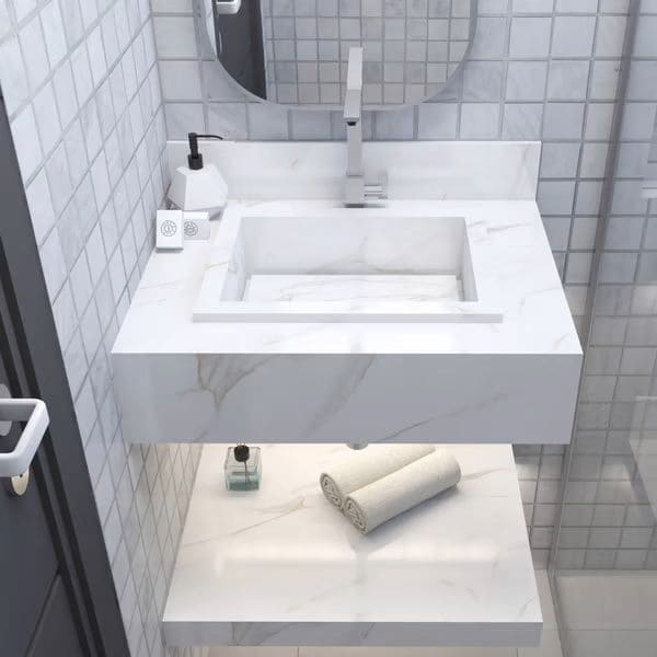 Tendência de pias de banheiro esculpidas em granito