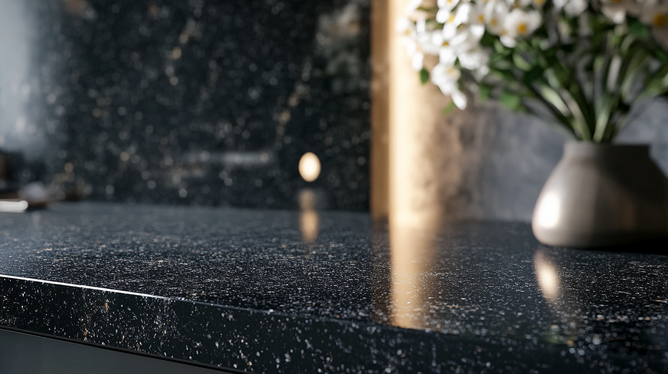 Tendência de pias de cozinha pretas em granito escovado