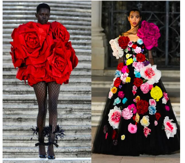 Tendência de roupas com aplicações de flores 3D