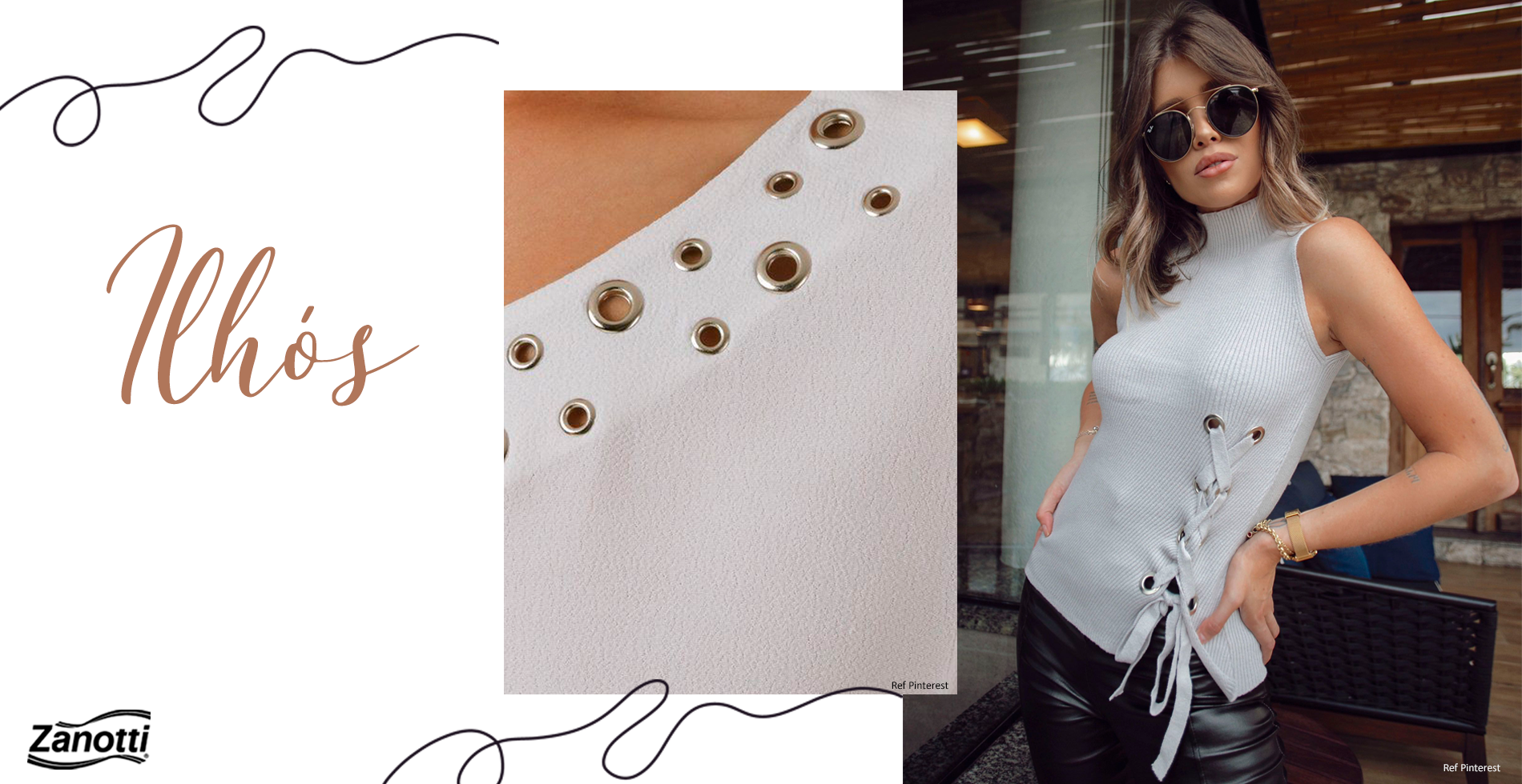 Tendência de roupas com ilhós e correntes