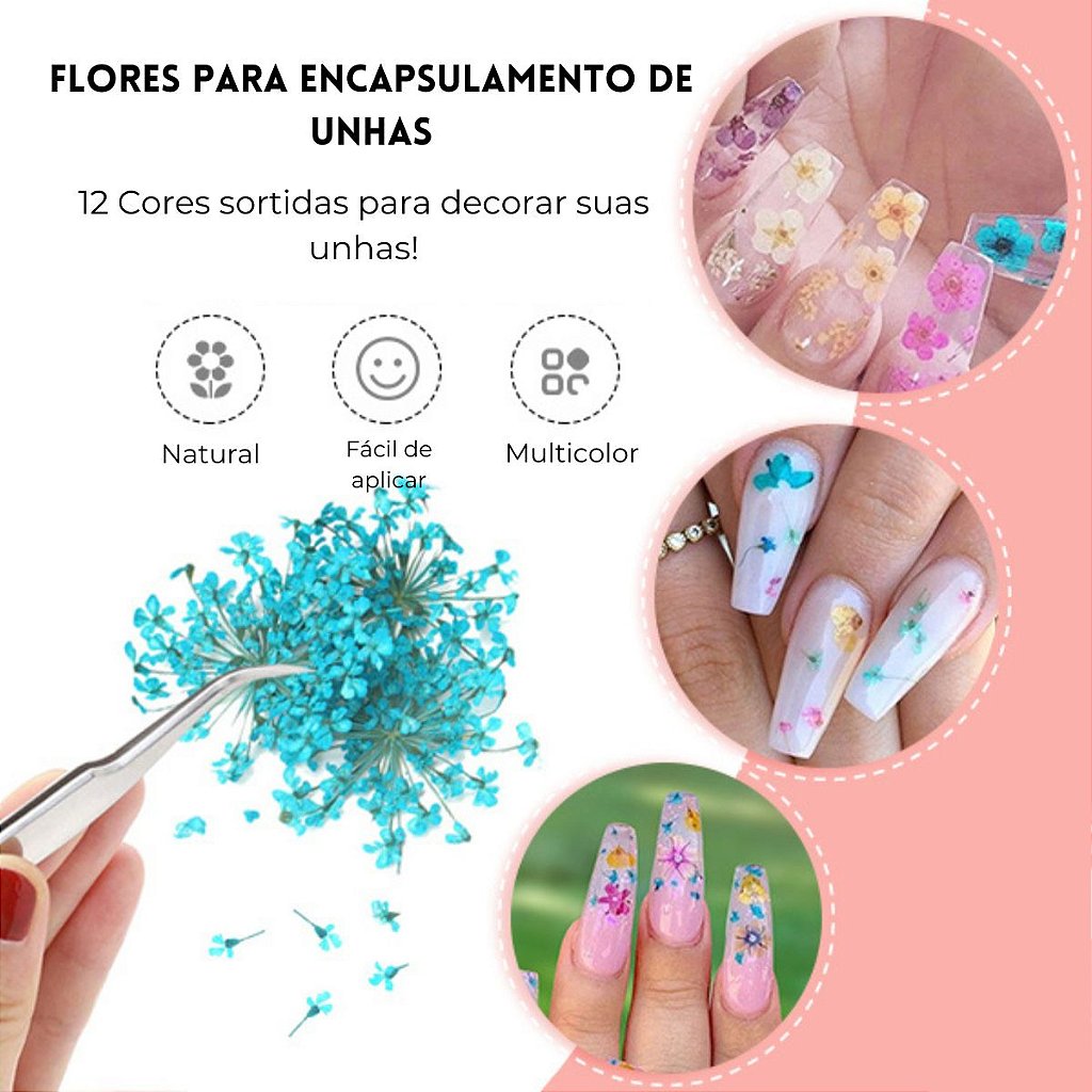 Tendência de unhas decoradas com flores secas