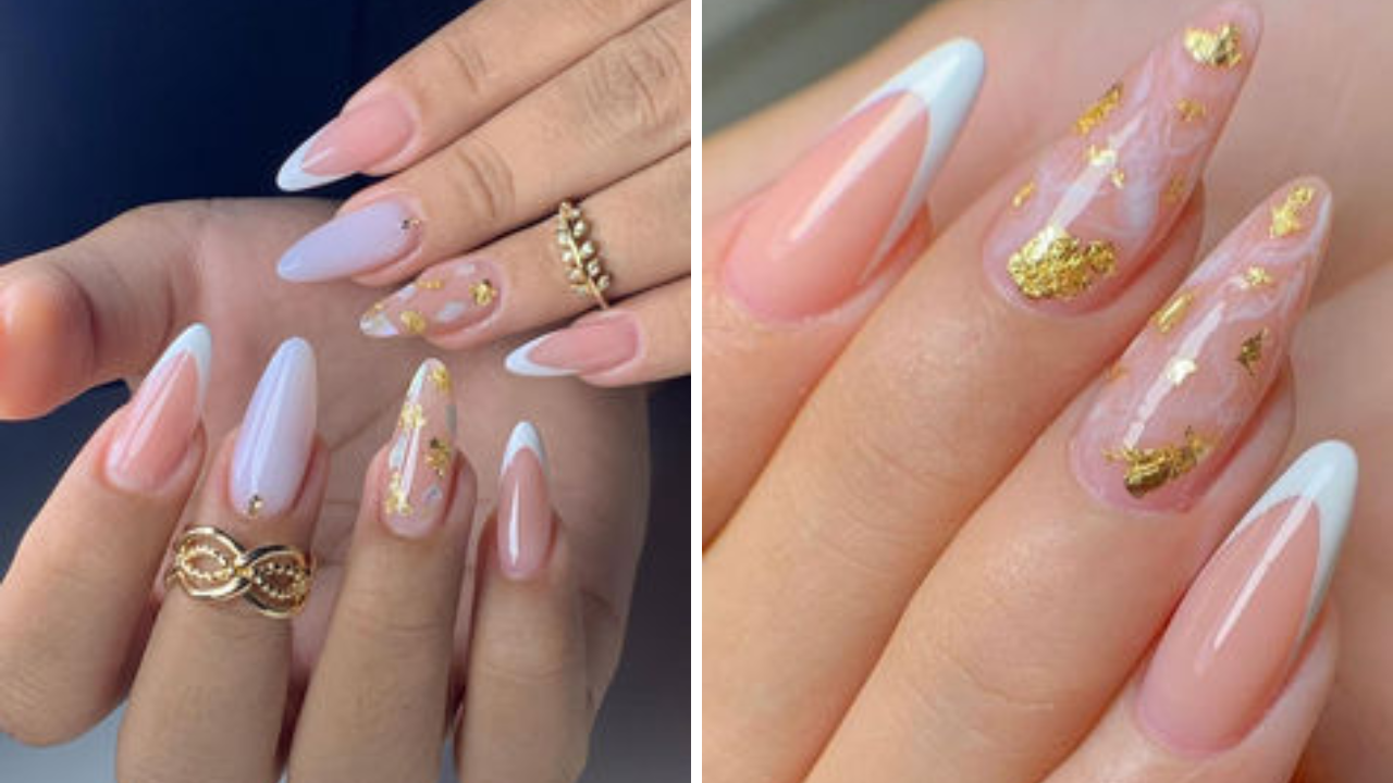 Tendência de unhas decoradas com folhas de ouro