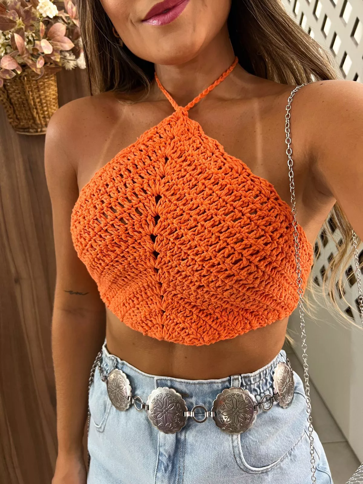 top cropped de crochê