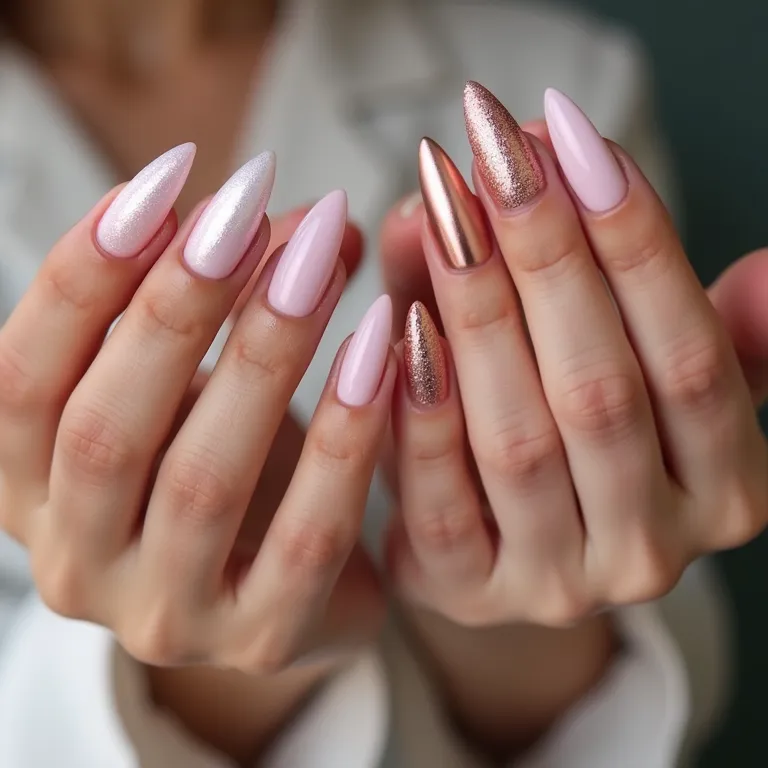 unha almond rosa claro