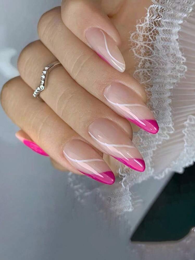 unha rosa claro formato amendoado