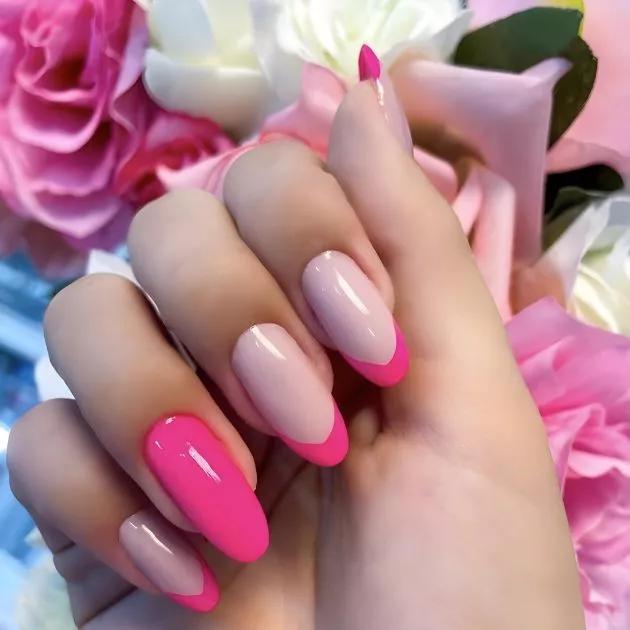 unha almond rosa claro