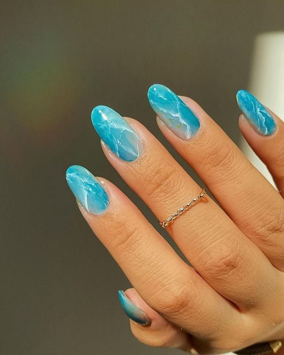 unha decorada azul bebe