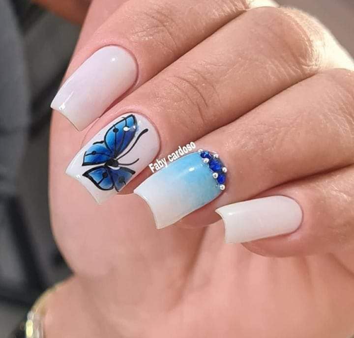 unha decorada azul bebe